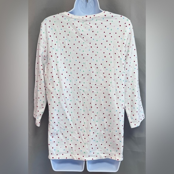 KIM ROGERS-PERFECTLY SOFT 100% Cotton Knit Top White w/Hearts/Polka Dots M New - Picture 2 of 10